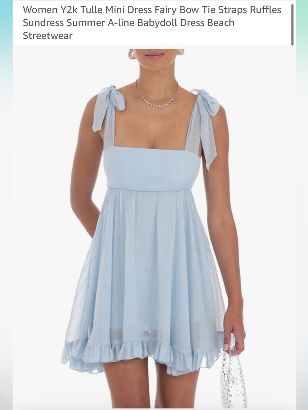 Light Blue Tie Mini Babydoll Dress